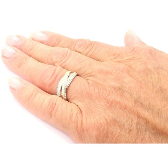 Authentic! Cartier Trinity 18k Gold Diamond Small Model Band Ring Size 51 Cert - Picture 4 of 10